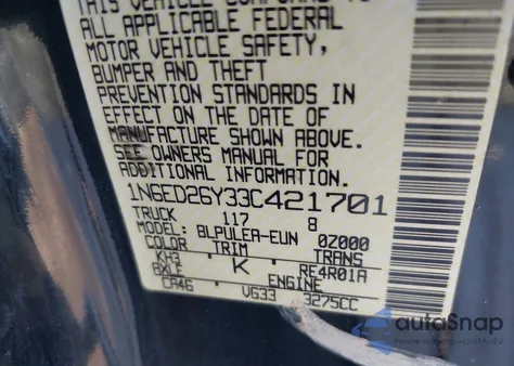 2003 Nissan Frontier Xe-V6 from USA, damaged, VIN 1N6ED26Y33C421701